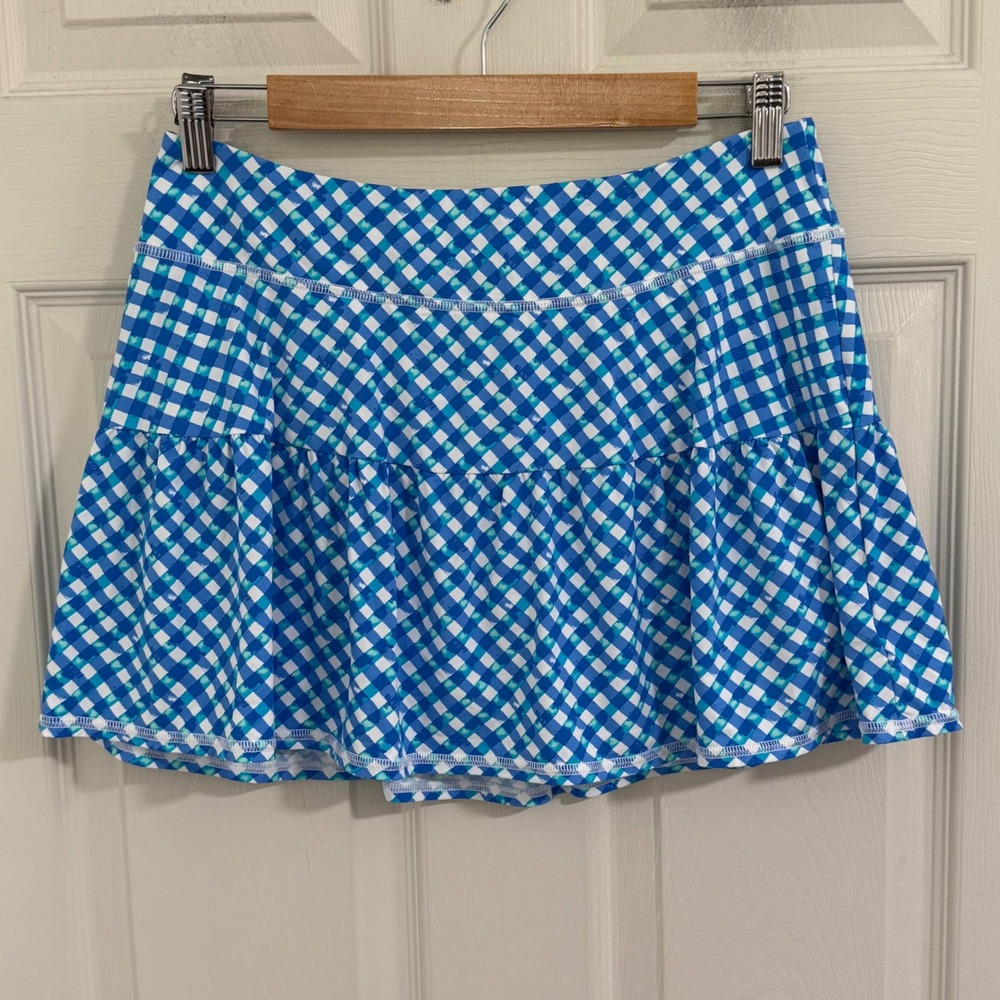 Lilly Pulitzer Blue Teal White Gingham Tiered Skort